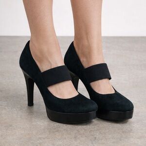 Pedro Garcia Black Suede Round Toe Platform Heels
